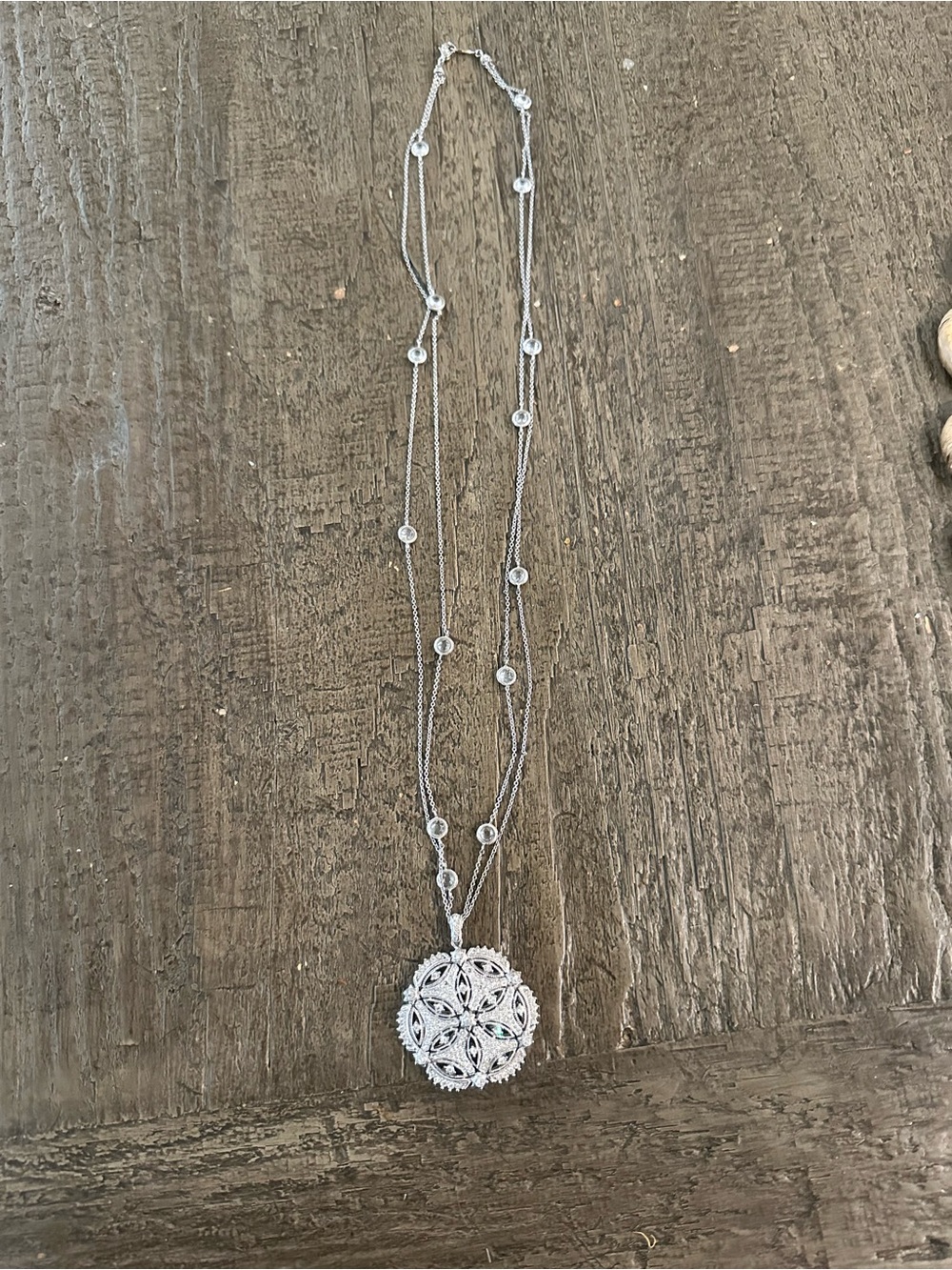 Layered Silver Filigree Medallion Necklace - Silver